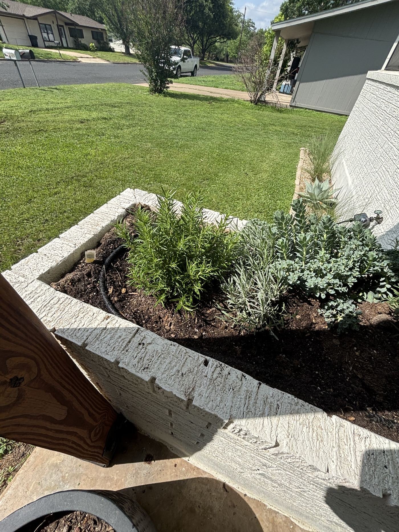 Rock bed landscaping installation
