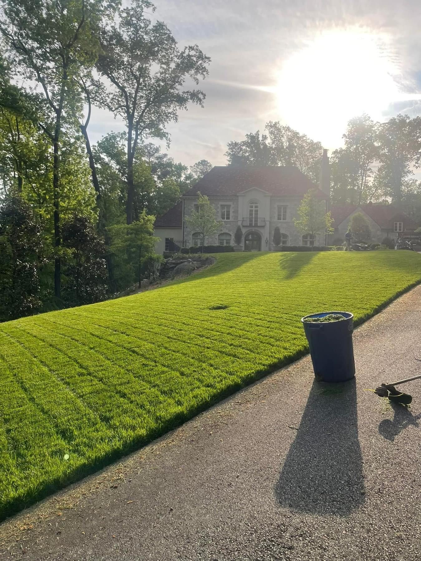 Hill Country home lawn in evening light